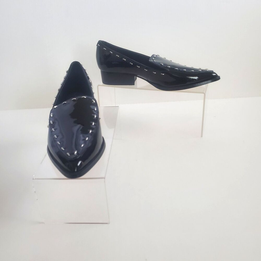 Vince Camuto Women's Loafers Size 7.5 Black Patent Pointed Toe Bibelle Studded